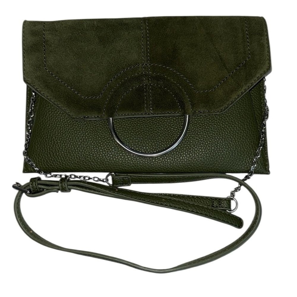 Moda Luxe Gwen Dark Green Vegan Leather Suede Flap Crossbody Clutch